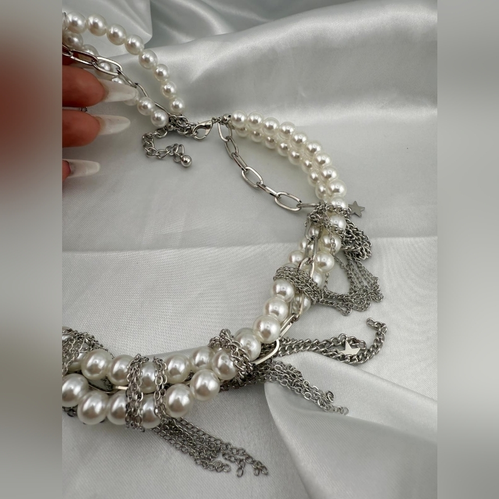 !!!Unique Zara Elegant Silver and White Pearl adjustable  waterproof necklace